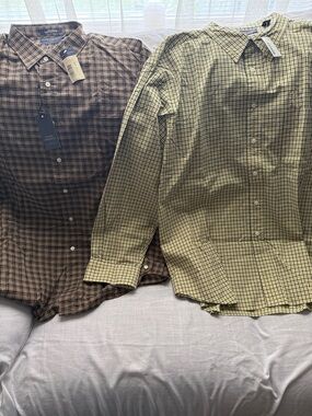 Daniel Cremieux Brown & Light Green Plaid Button-Down & Round Tree & Yorke